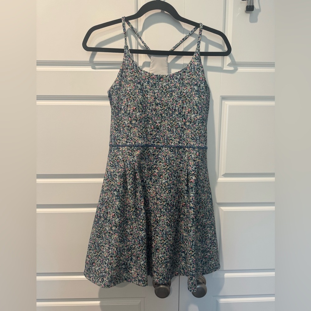 SAGE Collective Ditzy Floral Activewear Tank Mini Dress Teal Womens Size Small